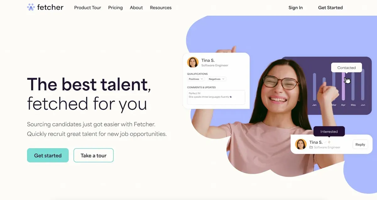 Fetcher automated candidate sourcing and outreach tool interface