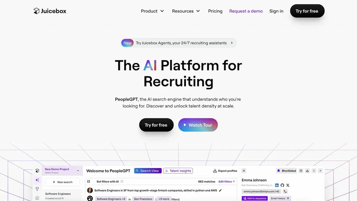 Juicebox AI-driven candidate engagement platform interface