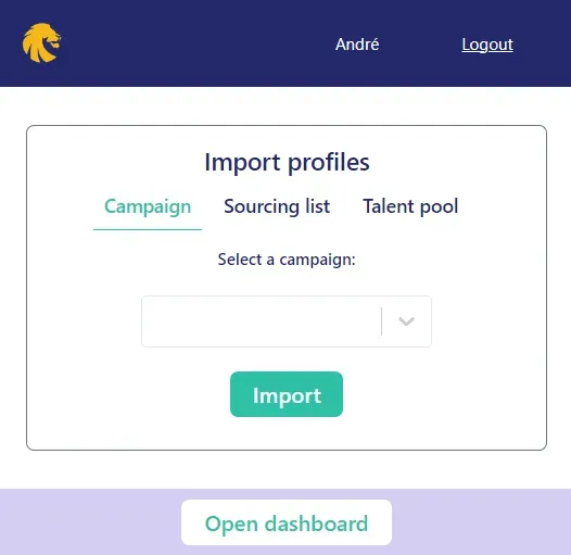 Profile import interface with campaign selection and import button