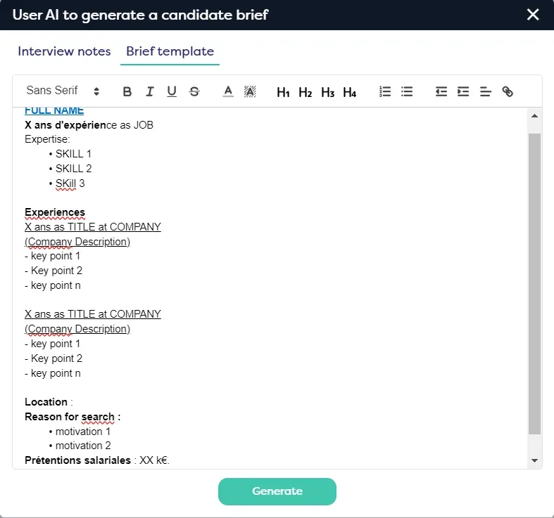 Brief templates interview