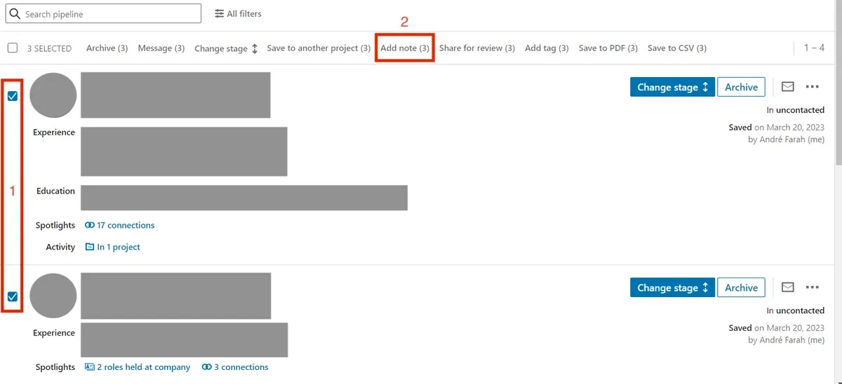 How to add a note to multiple candidate' profiles