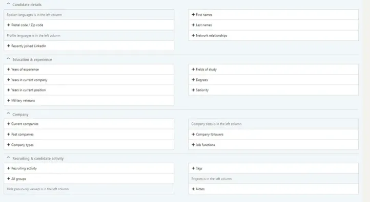 LinkedIn Recruiter advanced search filters