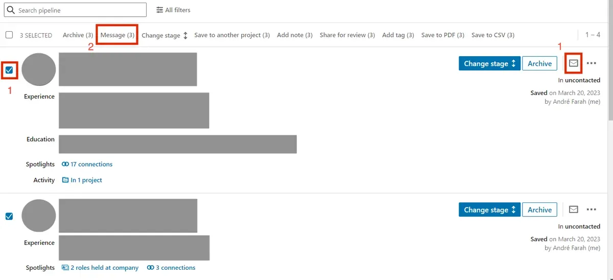 How to send an Inmail to one candidate and in bulk
