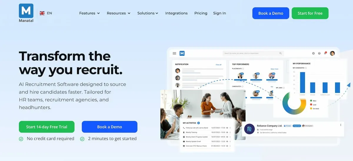 Manatal cloud-based ATS with AI-driven candidate recommendations