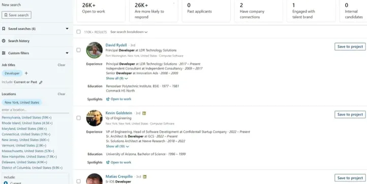 Aperçu de l'interface de LinkedIn Recruiter