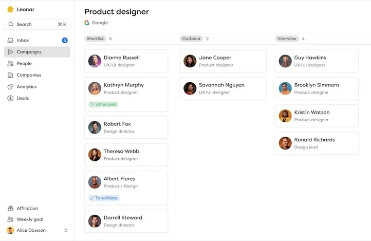 Recruitment CRM system dashboard for managing candidate pipelines
